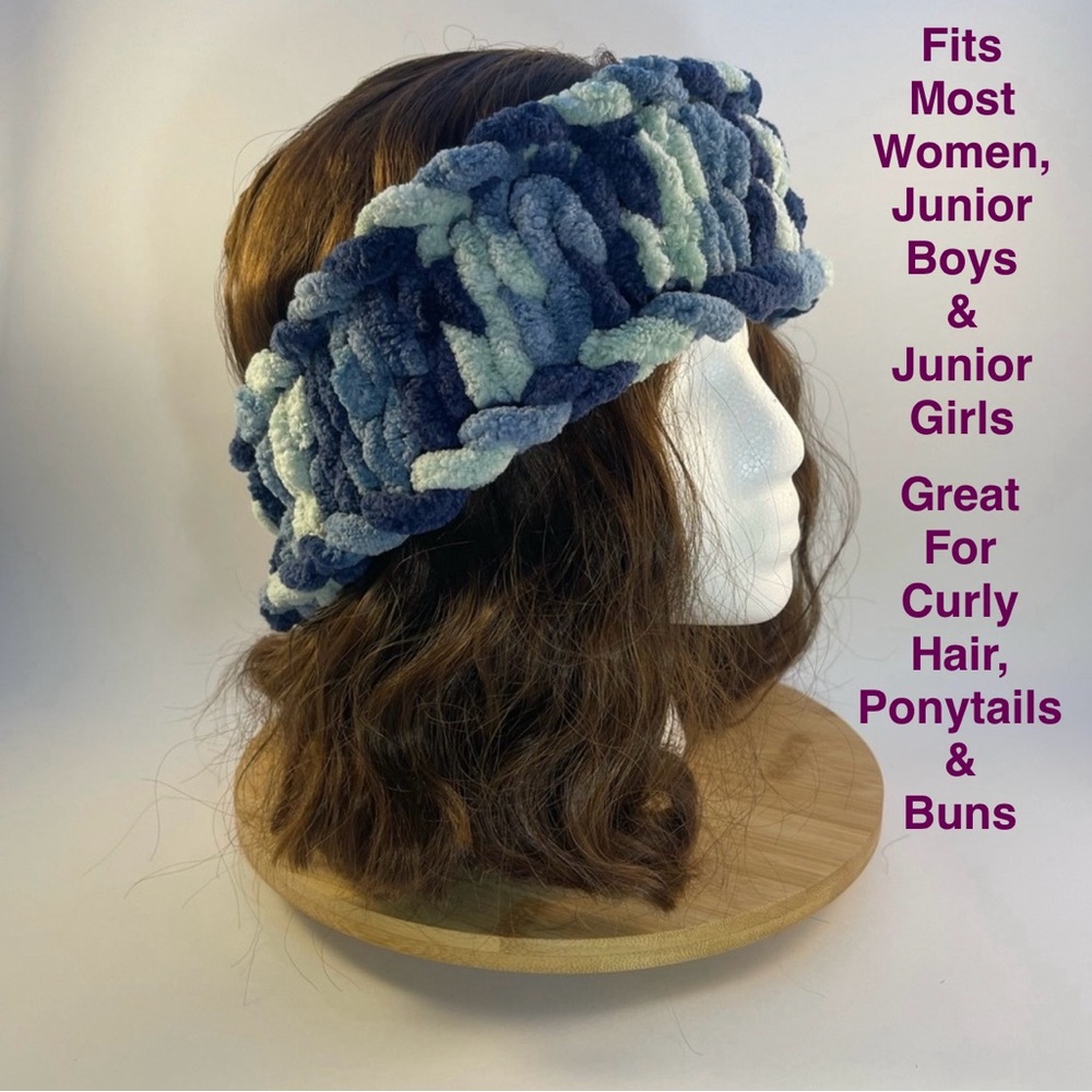 Handmade Women’s/Junior’s Winter Headband/Ear Wrap - Variegated Blue